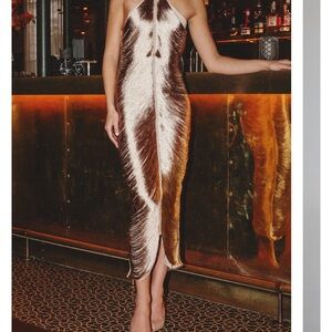 Rare London Strapless Dress in Brown and Cream